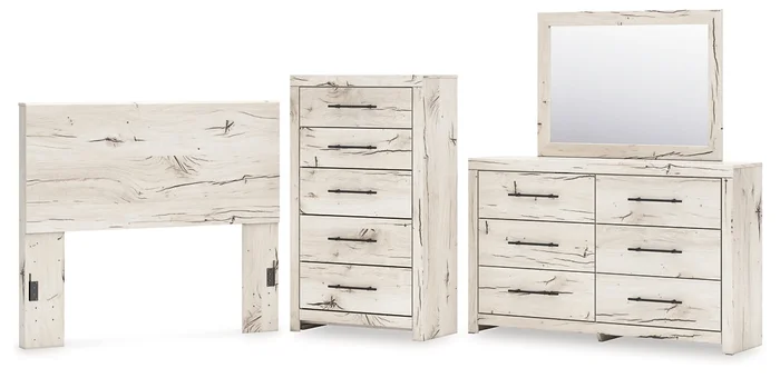 Full Panel Headboard with Mirrored Dresser and Chest
