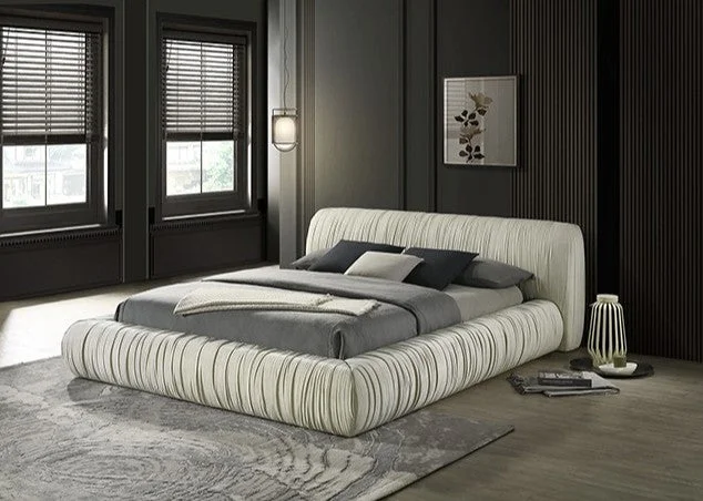 Gabe Ivory Pleated Queen Platform Bed Frame