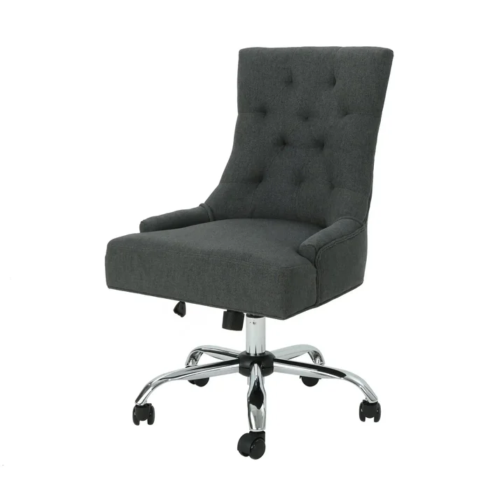 Glory Diamond Tufted Upholstered Office Chair With Rolling Casters And Sloped Arms – Dark Gray / Chrome