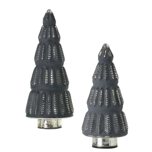 Good Tidings Christmas Tree Set Of 2- Glass- By Accent Decor – 2 Sizes – Grey – Glass – 30330 – 30331