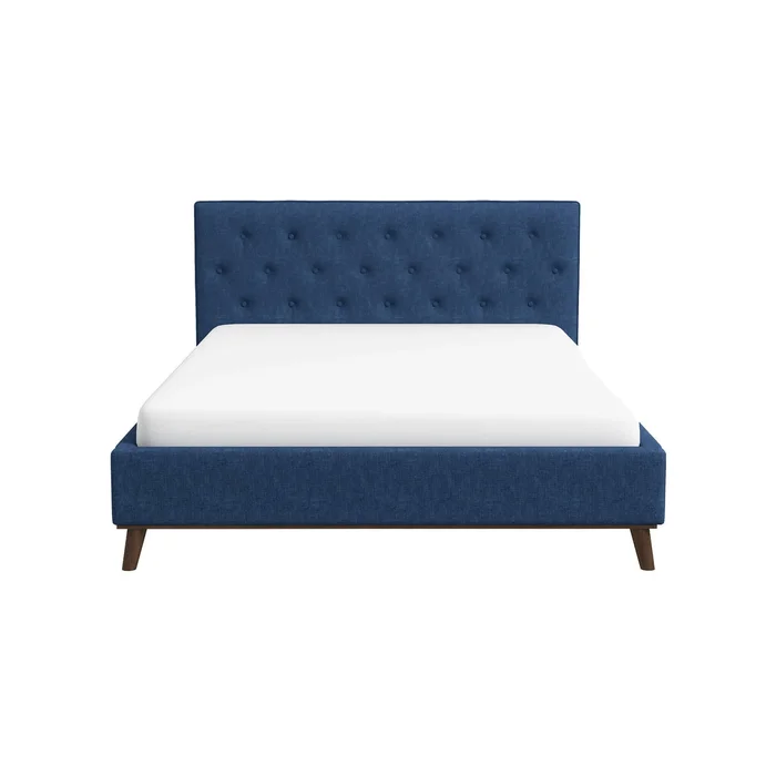 Graceville Queen Platform Bed Navy Blue Linen