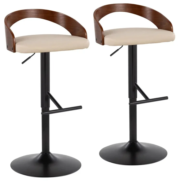 Grotto – Contemporary Adjustable Barstool & Swivel With Straight T Footrest (Set of 2)