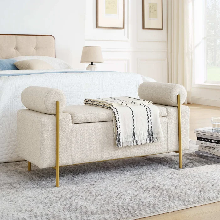 Haisley Upholstered Linen Storage Bench