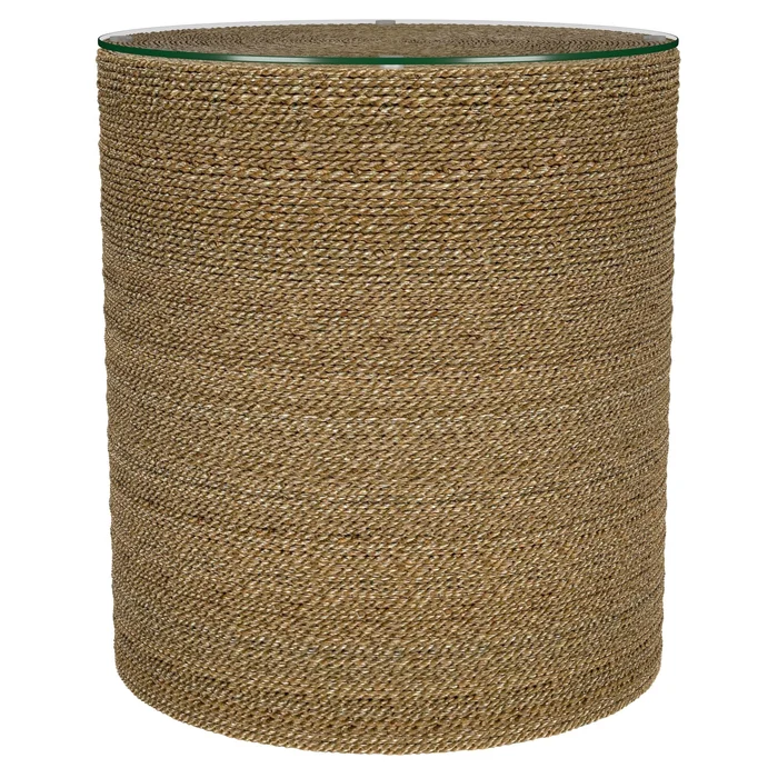 Halden Round Woven Seagrass Accent Side Table Light Brown