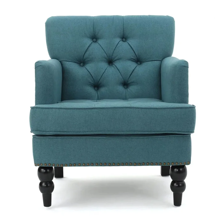 Harrison – Tufted Club Chair With Plush Cushion And Studded Trim – Dark Teal