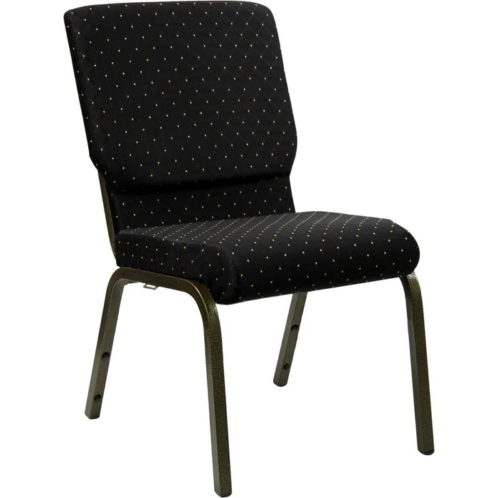 Hercules Series 18.5”W Stacking Church Chair In Black Dot Patterned Fabric – Gold Vein Frame By Flash Furniture – Black Dot Patterned Fabric , Gold Vein Frame