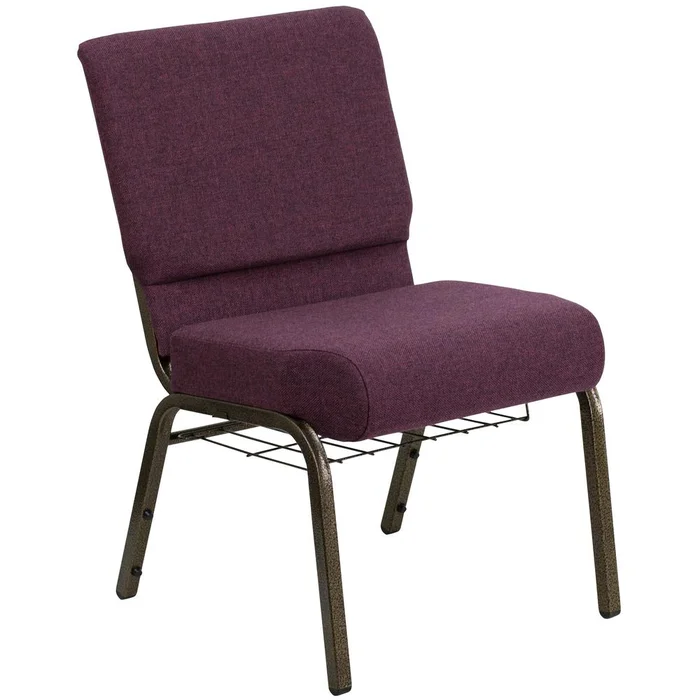 Hercules Series 21”W Church Chair In Plum Fabric With Cup Book Rack – Gold Vein Frame By Flash Furniture – Plum Fabric , Gold Vein Frame