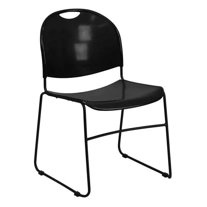 Hercules Series 880 Lb. Capacity Black Ultra-Compact Stack Chair With Black Powder Coated Frame By Flash Furniture – Black Plastic , Black Frame