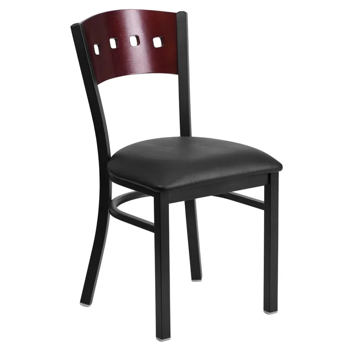 Hercules Series Black 4 Square Back Metal Restaurant Chair – Mahogany Wood Back, Black Vinyl Seat By Flash Furniture – Mahogany Wood Back , Black Vinyl Seat , Black Metal Frame