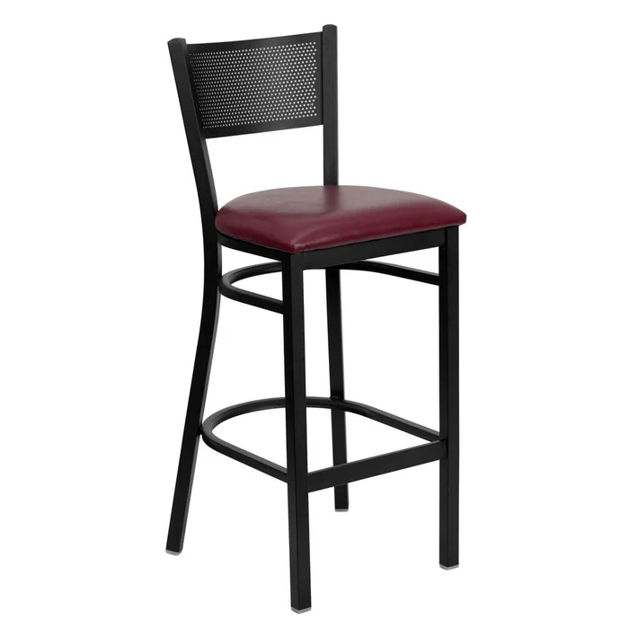 Hercules Series Black Grid Back Metal Restaurant Barstool – Burgundy Vinyl Seat By Flash Furniture – Burgundy Vinyl Seat , Black Metal Frame