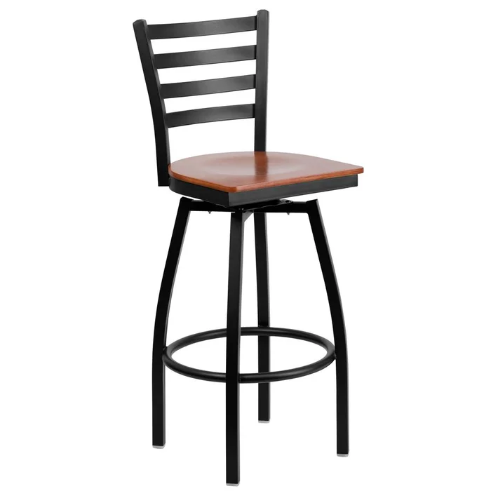 Hercules Series Black Ladder Back Swivel Metal Barstool – Cherry Wood Seat By Flash Furniture – Cherry Wood Seat , Black Metal Frame