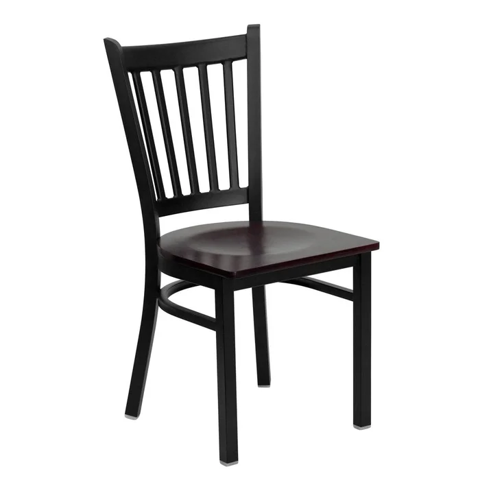 Hercules Series Black Vertical Back Metal Restaurant Chair – Mahogany Wood Seat By Flash Furniture – Mahogany Wood Seat , Black Metal Frame