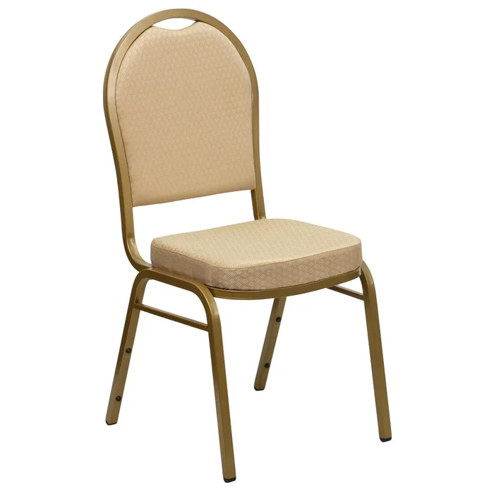 Hercules Series Dome Back Stacking Banquet Chair In Beige Patterned Fabric – Gold Frame By Flash Furniture – Beige Patterned Fabric , Gold Frame