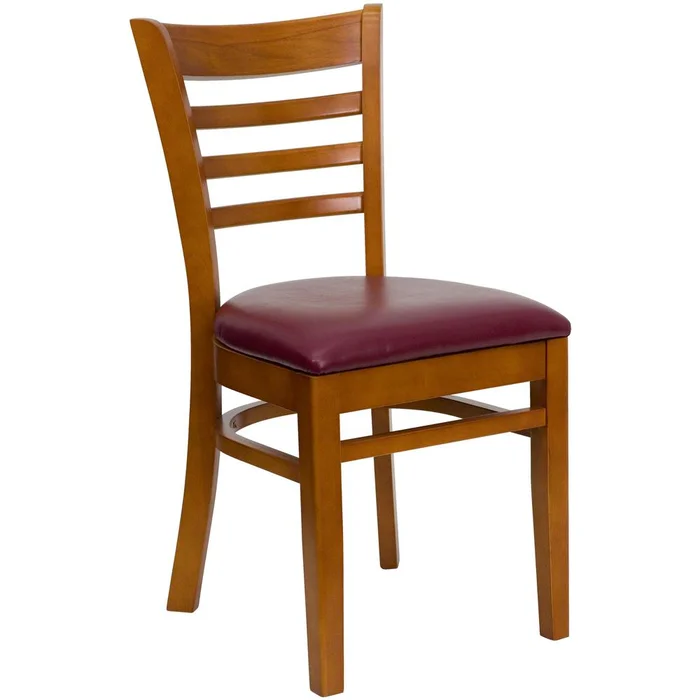 Hercules Series Ladder Back Cherry Wood Restaurant Chair – Burgundy Vinyl Seat By Flash Furniture – Burgundy Vinyl Seat , Cherry Wood Frame
