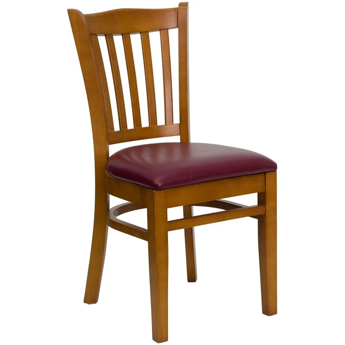 Hercules Series Vertical Slat Back Cherry Wood Restaurant Chair – Burgundy Vinyl Seat By Flash Furniture – Burgundy Vinyl Seat , Cherry Wood Frame