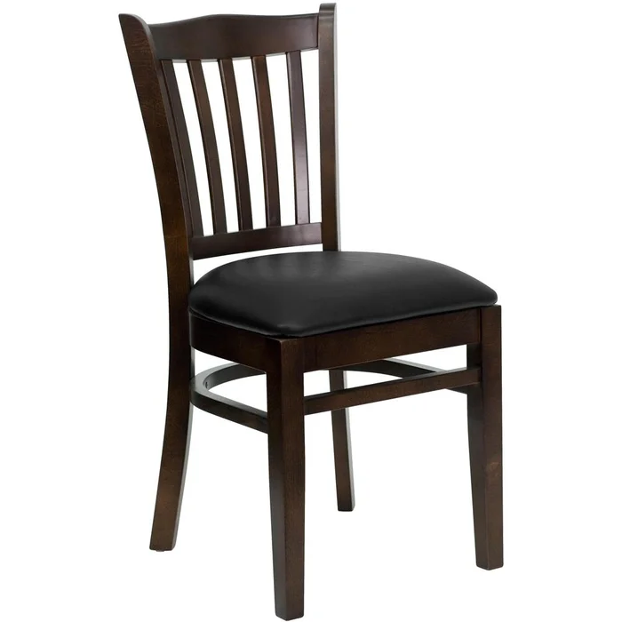 Hercules Series Vertical Slat Back Walnut Wood Restaurant Chair – Black Vinyl Seat By Flash Furniture – Black Vinyl Seat , Walnut Wood Frame