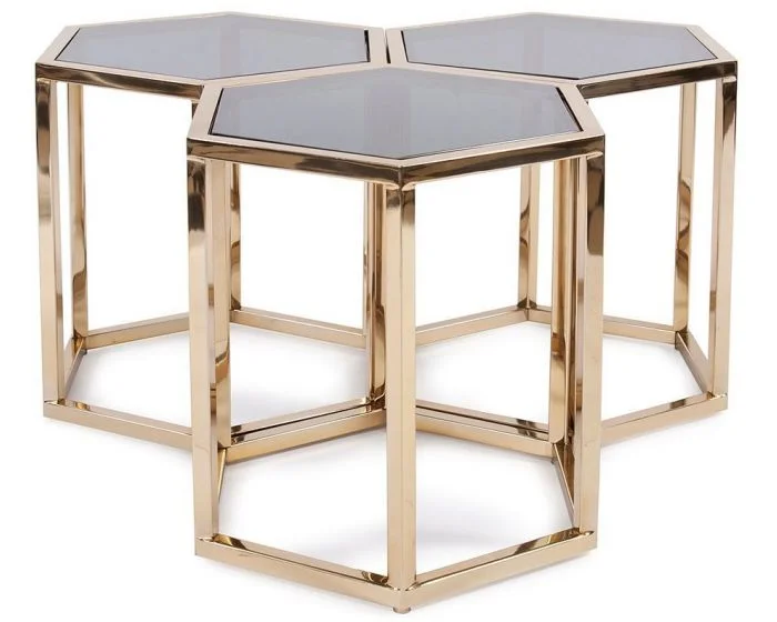 Howard Elliot Hexagonal Gold Stainless Steel Table Set (Dropshippable)
