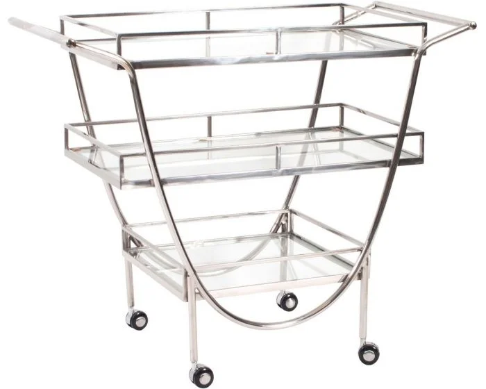 Howard Elliot Stainless Steel Bar Cart on Castors (Dropshippable)