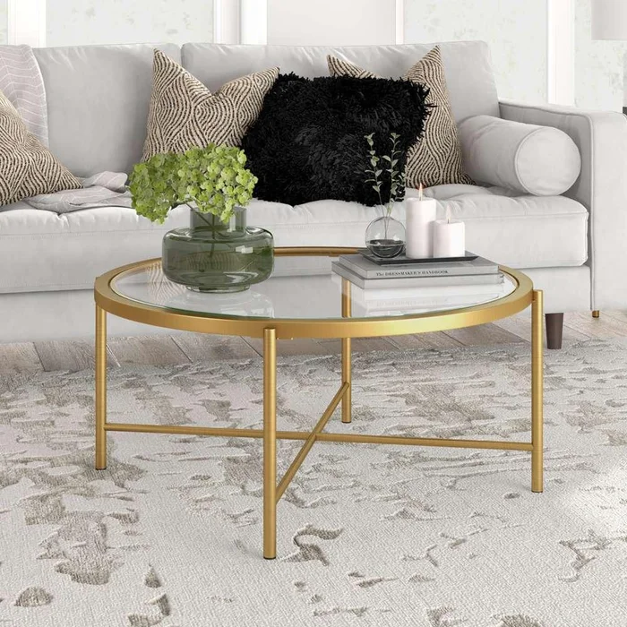 Hudson & Canal – Duxbury 36in Wide Round Coffee Table in Brass – CT0598