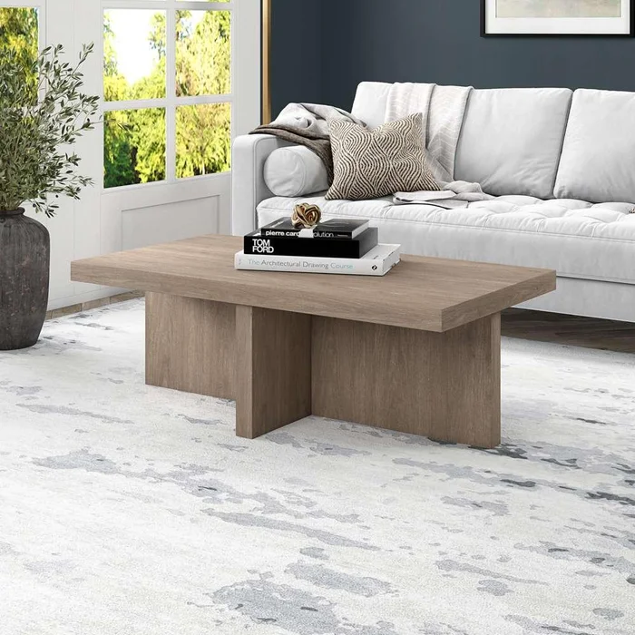 Hudson & Canal – Elna 44in Wide Rectangular Coffee Table in Antiqued Gray Oak – CT1904