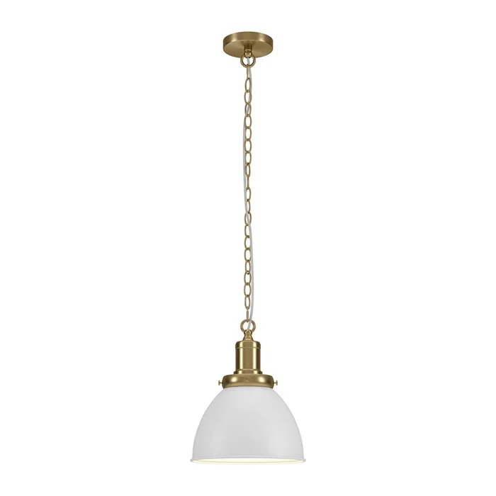 Hudson & Canal – Elodie 12in Wide Pendant with Metal Shade in Matte White/Brass/Matte White – PD2112