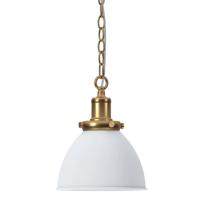 Hudson & Canal – Elodie 8in Wide Pendant with Metal Shade in Matte White/Brass/Matte White – PD2109