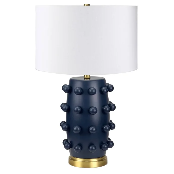 Hudson & Canal – Farrington 26in Tall Ceramic Table Lamp with Fabric Shade in Matte Navy/White – TL2194