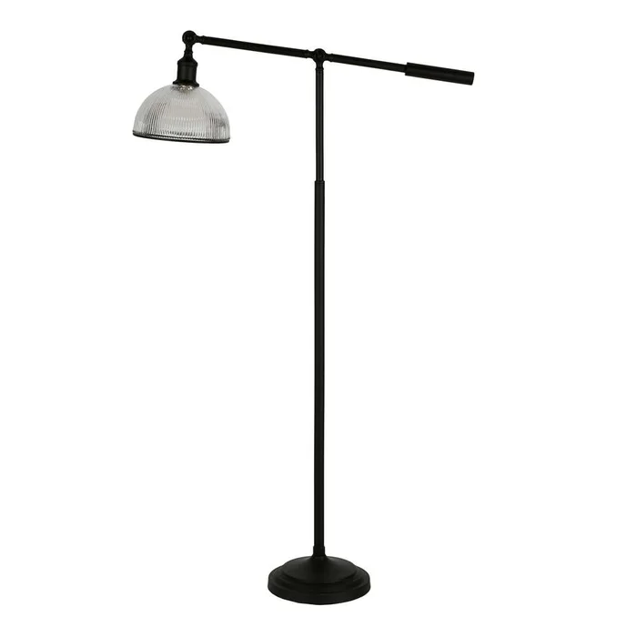 Hudson & Canal – Frenkel 58in Tall Floor Lamp with Ribbed Glass Shade in Blackened Bronze/Clear – FL0421