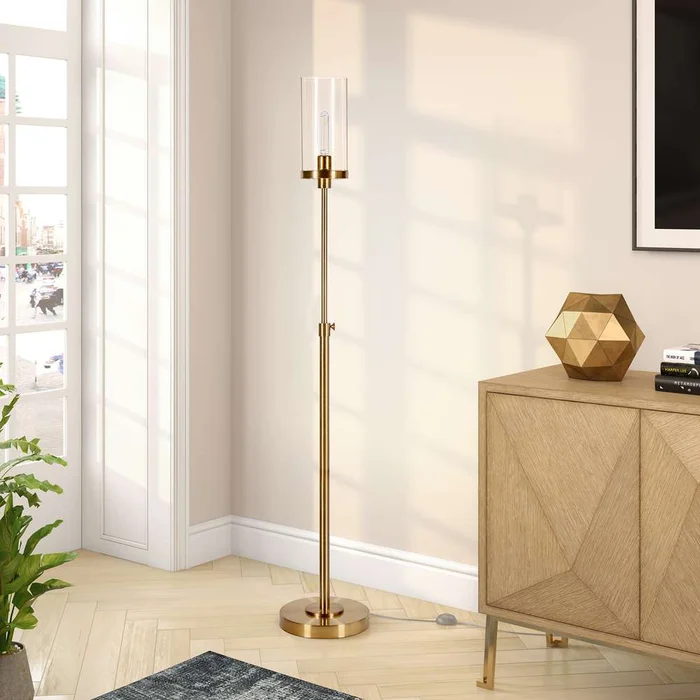 Hudson & Canal – Frieda 66in Tall Floor Lamp with Glass Shade in Brass/Clear – FL0309