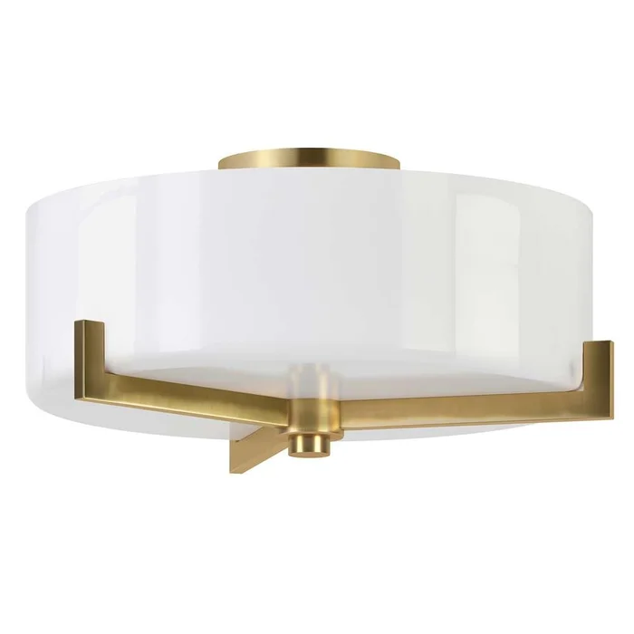 Hudson & Canal – Hamlin 17in Wide 2-Light Semi Flush Mount with Glass Shade in Brushed Brass/White – SF1785
