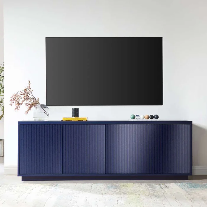 Hudson & Canal – Hanson Rectangular TV Stand for TVs up to 75in in Dark Blue – TV1922