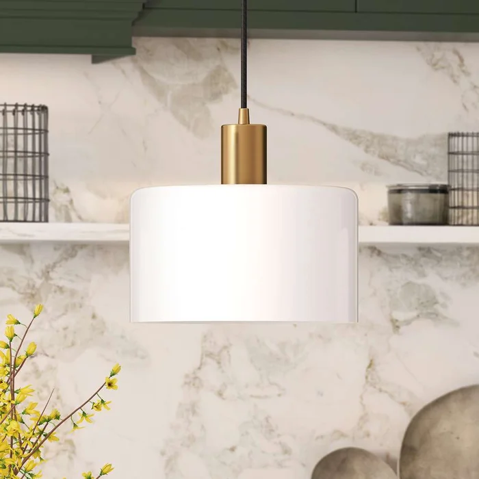 Hudson & Canal – Henri 10in Wide Pendant with Glass Shade in Brass/White Milk – PD0475