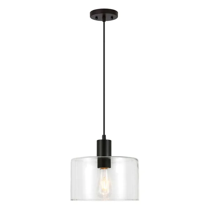 Hudson & Canal – Henri 10in Wide Pendant with Glass Shade in Polished Nickel/Clear – PD0098