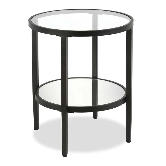 Hudson & Canal – Hera 20in Wide Round Side Table with Mirror Shelf in Blackened Bronze – ST0142