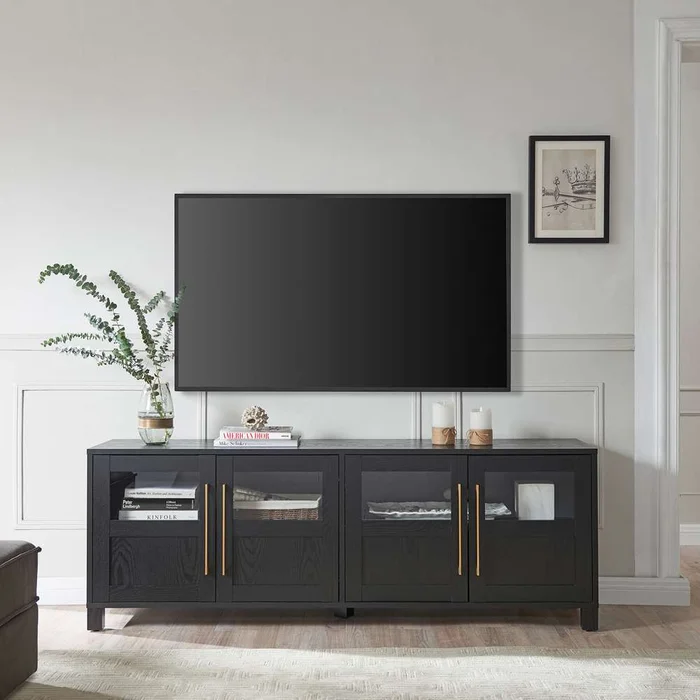 Hudson & Canal – Holbrook Rectangular TV Stand for TVs up to 75in in Black Grain – TV1721