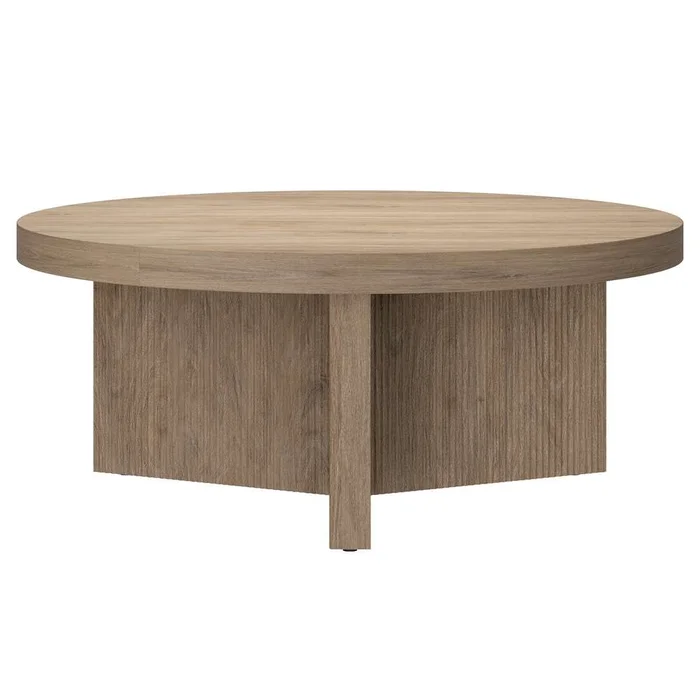 Hudson & Canal – Holm 36in Wide Round Coffee Table in Antiqued Gray Oak – CT2098