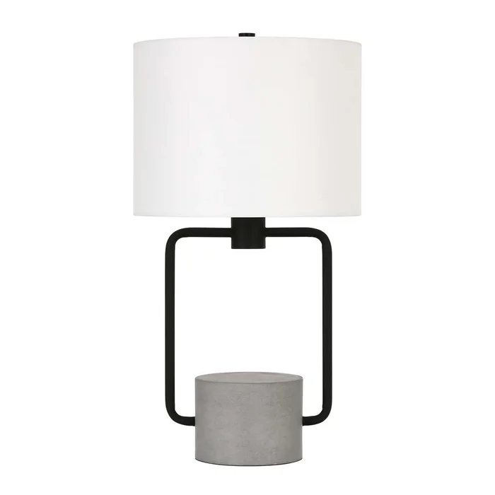Hudson & Canal – Howland 22in Tall Table Lamp with Fabric Shade in Blackened Bronze/Concrete/White – TL0424