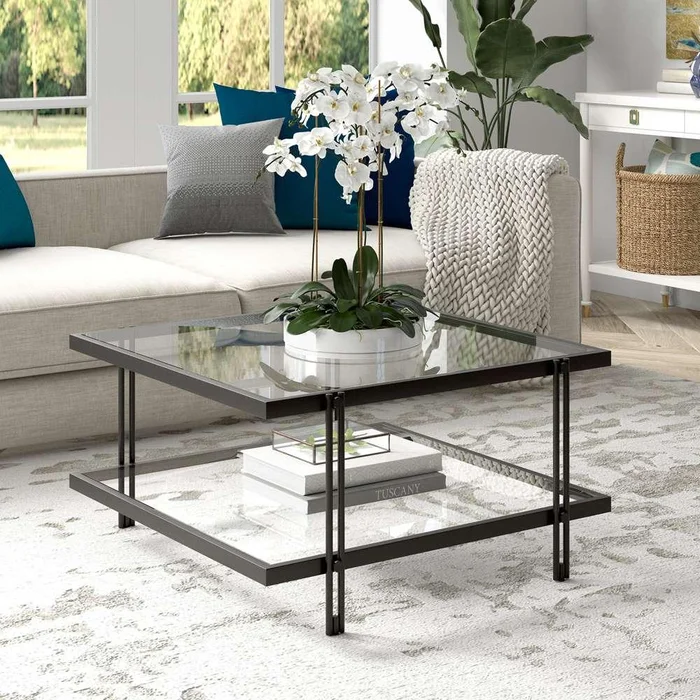 Hudson & Canal – Inez 32in Wide Square Coffee Table in Blackened Bronze – CT0957