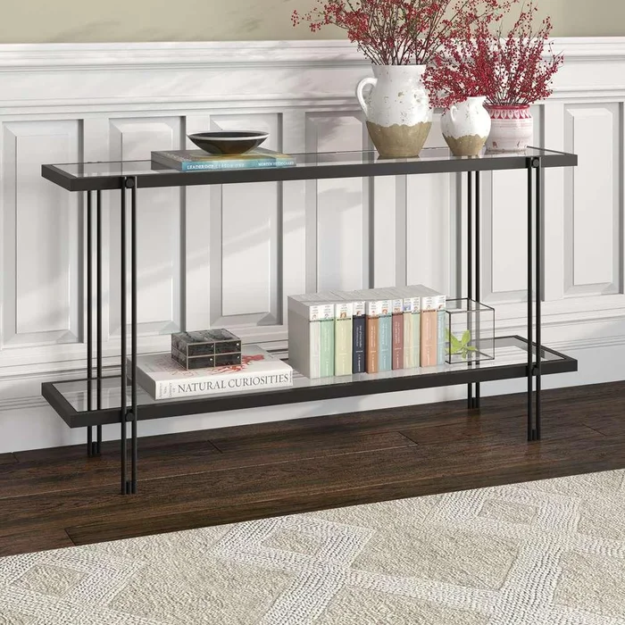 Hudson & Canal – Inez 55in Wide Rectangular Console Table in Blackened Bronze – AT0983