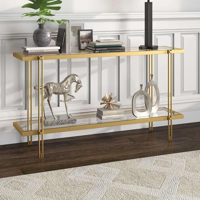 Hudson & Canal – Inez 55in Wide Rectangular Console Table in Brass – AT0984