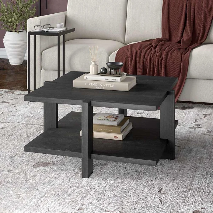 Hudson & Canal – Ingrid 35in Wide Square Coffee Table in Charcoal Gray – CT1798