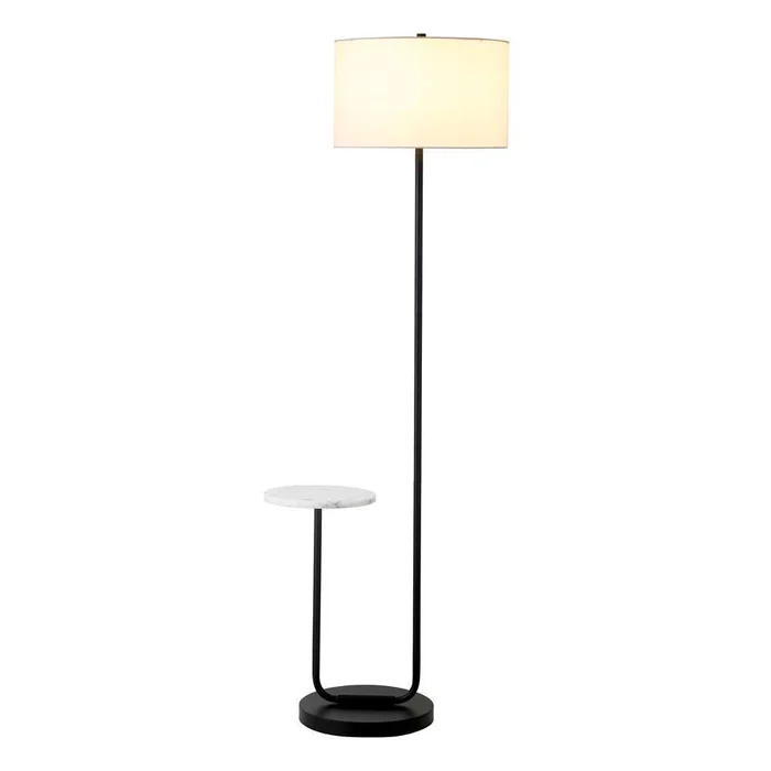 Hudson & Canal – Jacinta Floor Lamp with Marble Tray Table and Fabric Shade in Blackened Bronze/White – FL2128