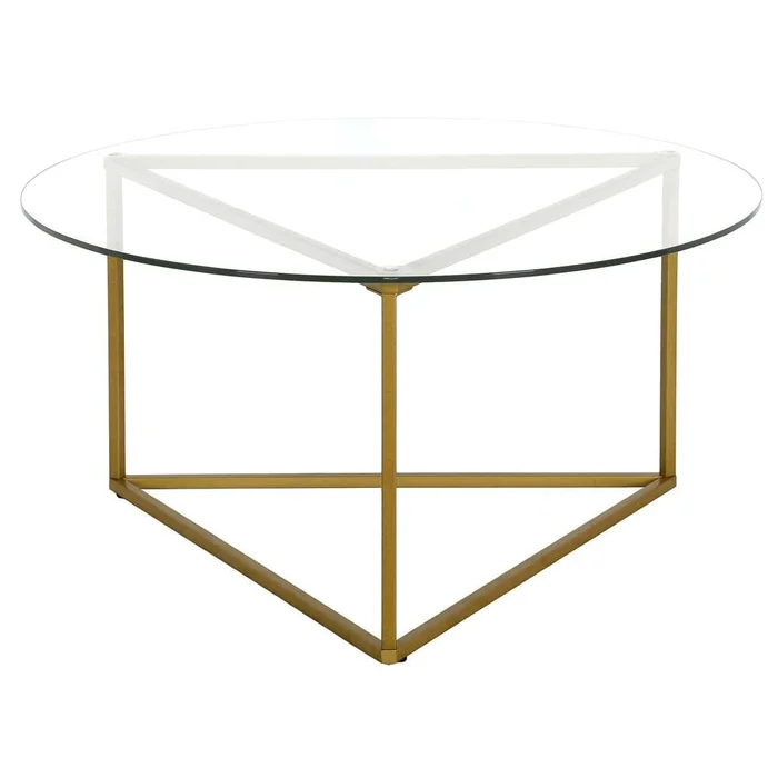 Hudson & Canal – Jenson 35in Wide Round Coffee Table with Glass Top in Brass – CT1209
