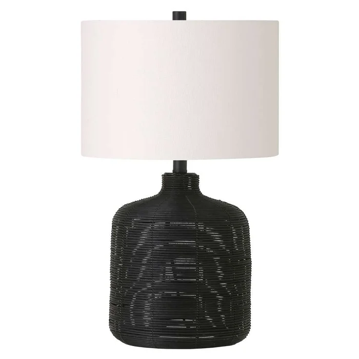 Hudson & Canal – Jolina 20.5in Tall Petite/Rattan Table Lamp with Fabric Shade in Black Rattan/White – TL1192
