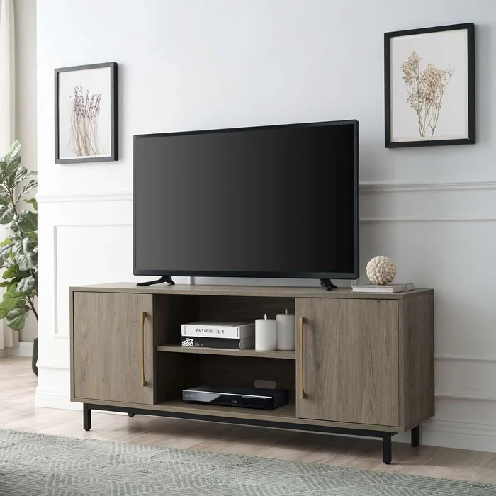 Hudson & Canal – Julian Rectangular TV Stand for TVs up to 65in in Antiqued Gray Oak – TV1197