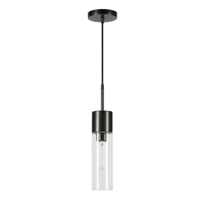 Hudson & Canal – Lance 3.5in Wide Pendant with Glass Shade in Blackened Steel/Clear – PD0301