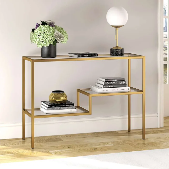 Hudson & Canal – Lovett 42in Wide Rectangular Console Table in Brass – AT0358