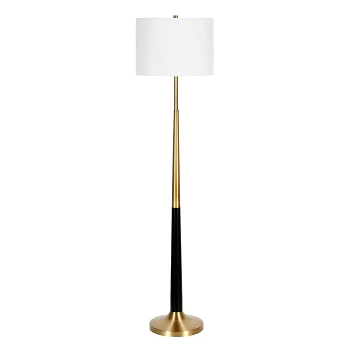 Hudson & Canal – Lyon Two-Tone Floor Lamp with Fabric Shade in Brass/Matte Black/White – FL0894
