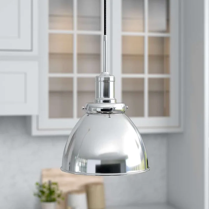Hudson & Canal – Madison 12in Wide Pendant with Metal Shade in Polished Nickel/Polished Nickel – PD0742