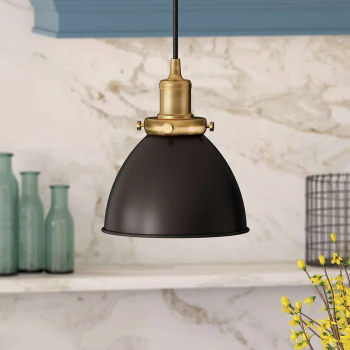 Hudson & Canal – Madison 8in Wide Pendant with Metal Shade in Black/Brass/Black – PD0080